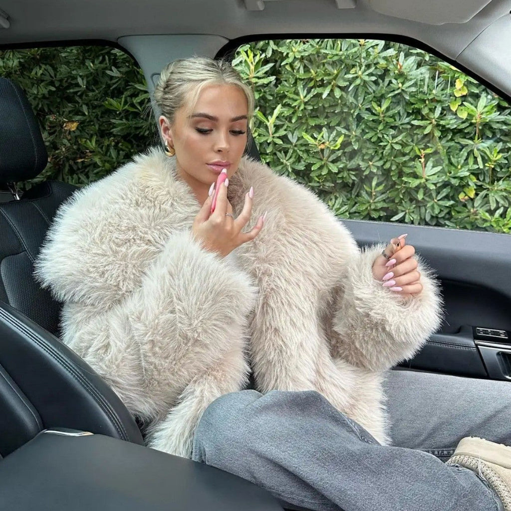 Dam Höst Fuskpälsjacka Kort Stor Krage Vanliga Ärmar