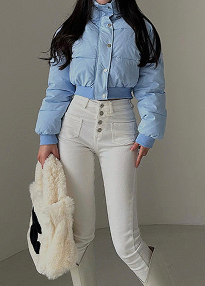 Kort Vinterjacka Med Ståkrage, Smal Passform Och Dragkedja För Kvinnor