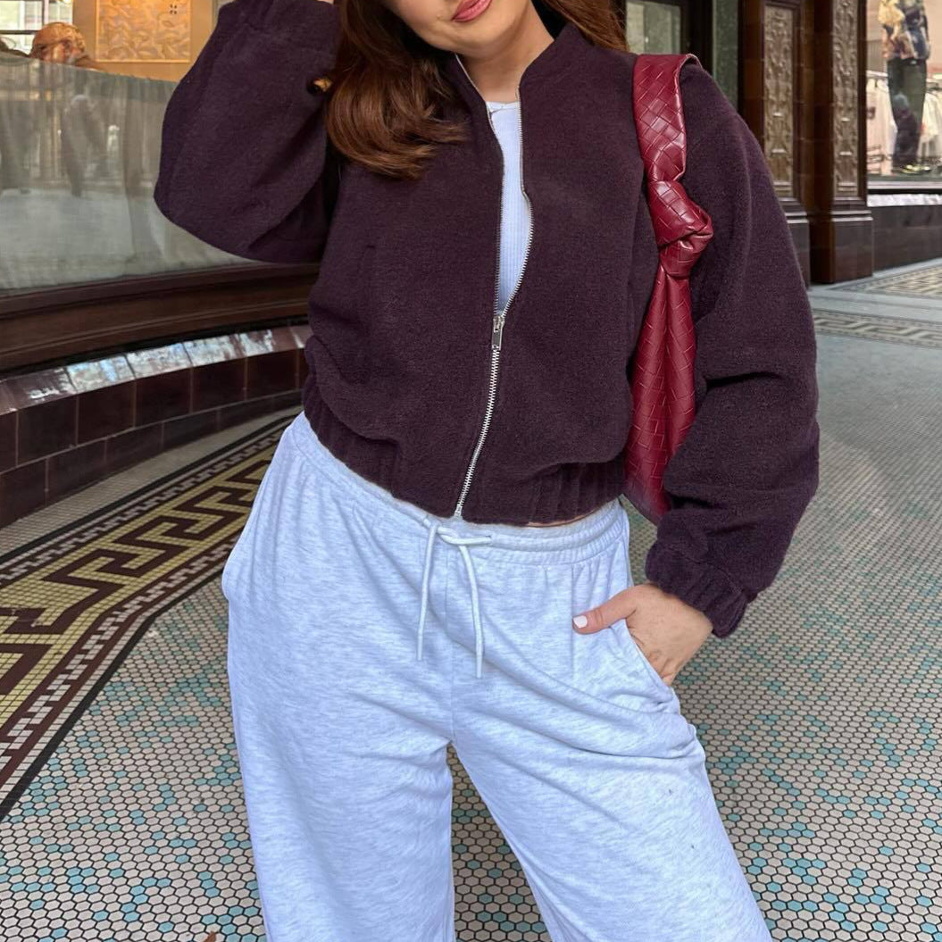 Kort Höstjacka För Kvinnor Med Pärldetaljer, Dragkedja Och Stretchig Passform