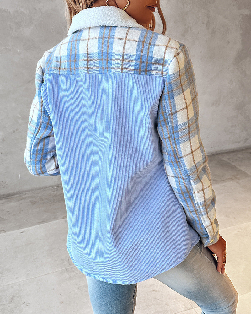Höstmanchesterjacka För Kvinnor, Färgat Blockmönster, Tryckt Design, Avslappnad Passform