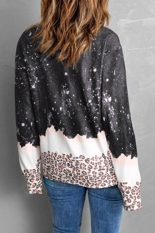 Dam Hösttröja Med Leopardmönster, Lös Passform, Mellanlång, Tie-Dye-Detaljer