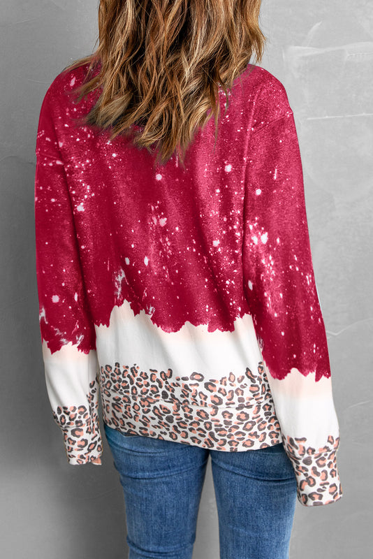 Dam Hösttröja Med Leopardmönster, Lös Passform, Mellanlång, Tie-Dye-Detaljer