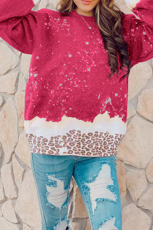 Dam Hösttröja Med Leopardmönster, Lös Passform, Mellanlång, Tie-Dye-Detaljer