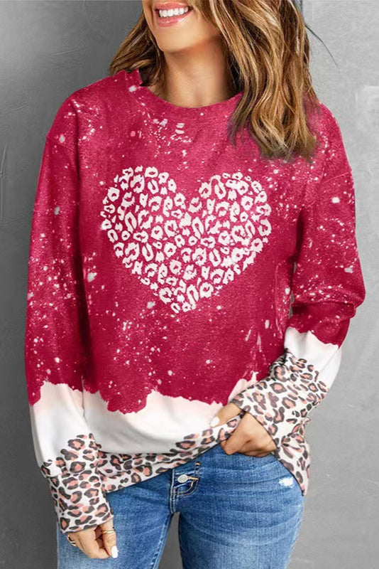 Dam Hösttröja Med Leopardmönster, Lös Passform, Mellanlång, Tie-Dye-Detaljer