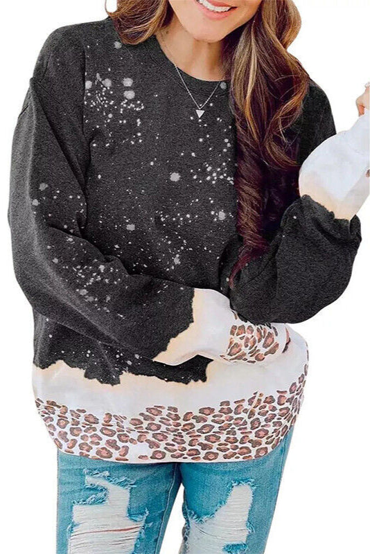 Dam Hösttröja Med Leopardmönster, Lös Passform, Mellanlång, Tie-Dye-Detaljer