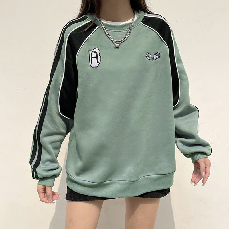 Hösttröja Med Rund Halsringning För Kvinnor, Kontrasterande Flätat Mönster, Lös Passform