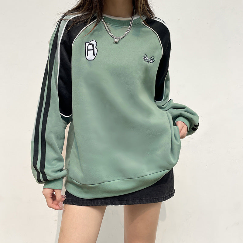 Hösttröja Med Rund Halsringning För Kvinnor, Kontrasterande Flätat Mönster, Lös Passform