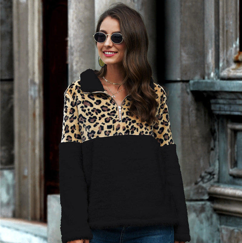 Dam Hösttröja Med Leopardmönster, Långärmad, Rund Hals, Rak Passform
