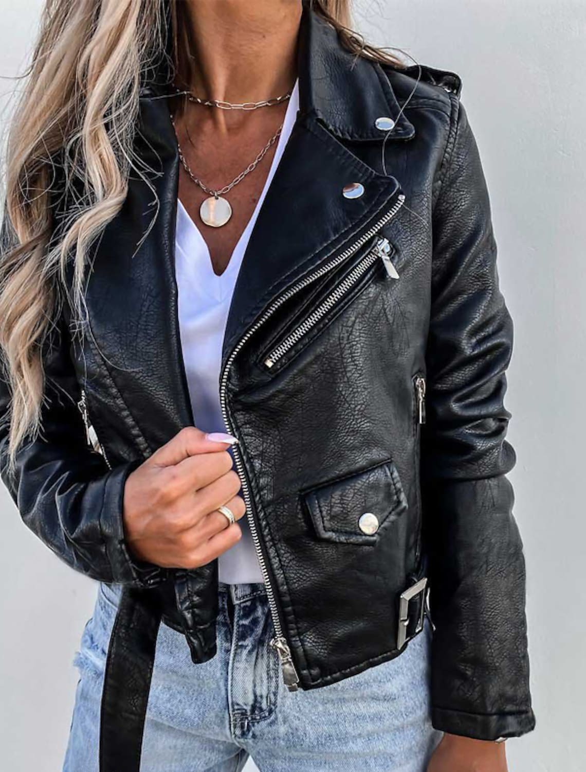 Kort Bikerjacka För Kvinnor, vår, Med Ståkrage Och Dragkedja