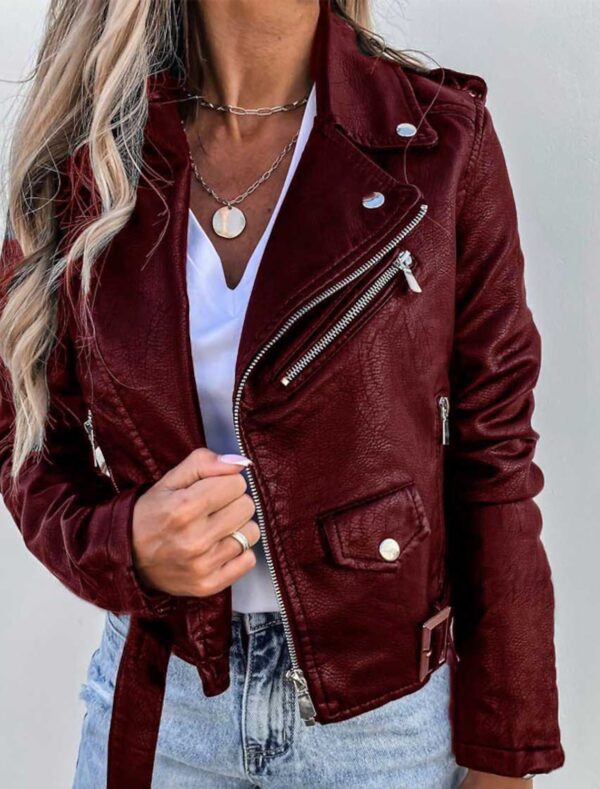 Kort Bikerjacka För Kvinnor, vår, Med Ståkrage Och Dragkedja