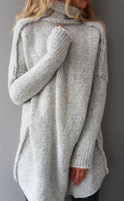 Kvinnlig Stickad Tröja Med Draperad Krage, Långärmad Pullover Med Tre Nålar