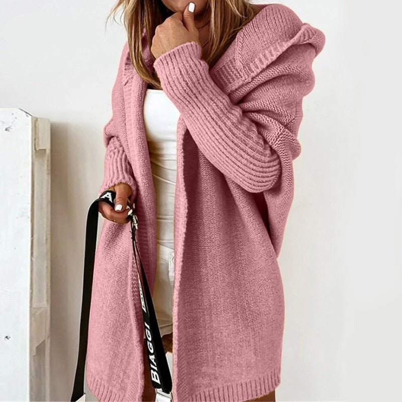 Dam Hooded Cardigan med Batwing-Ärmar och Lös Passform