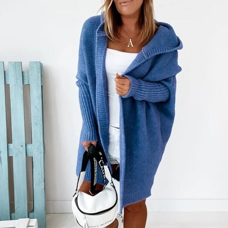 Dam Hooded Cardigan med Batwing-Ärmar och Lös Passform