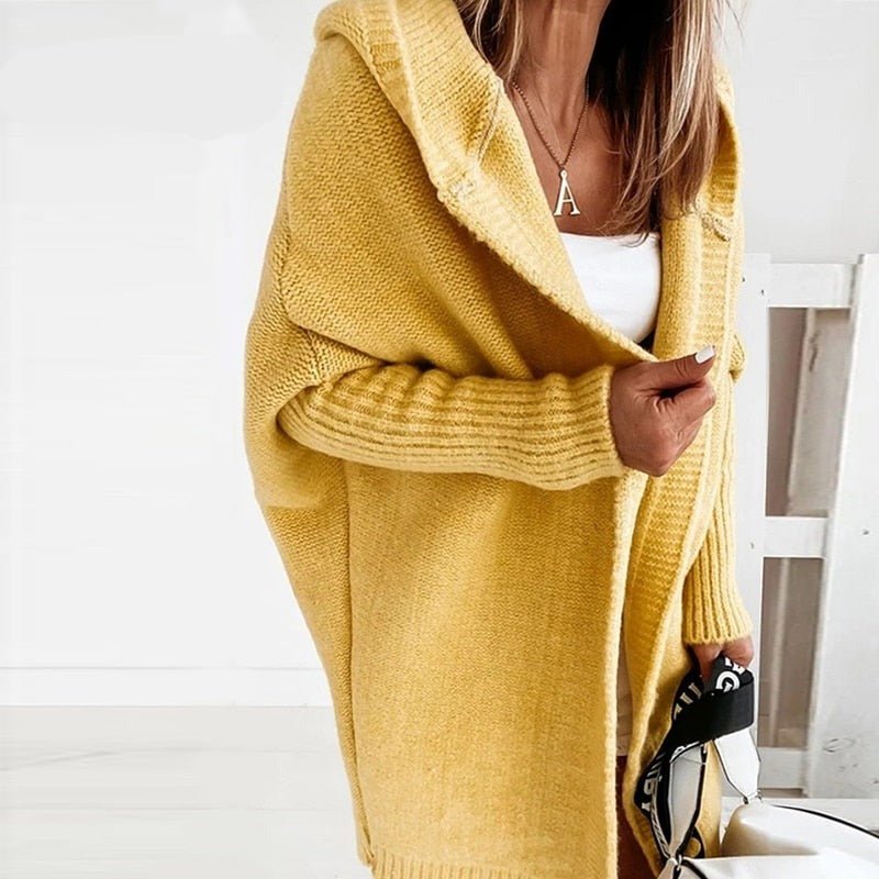 Dam Hooded Cardigan med Batwing-Ärmar och Lös Passform