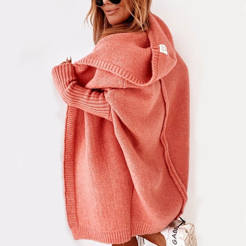 Dam Hooded Cardigan med Batwing-Ärmar och Lös Passform