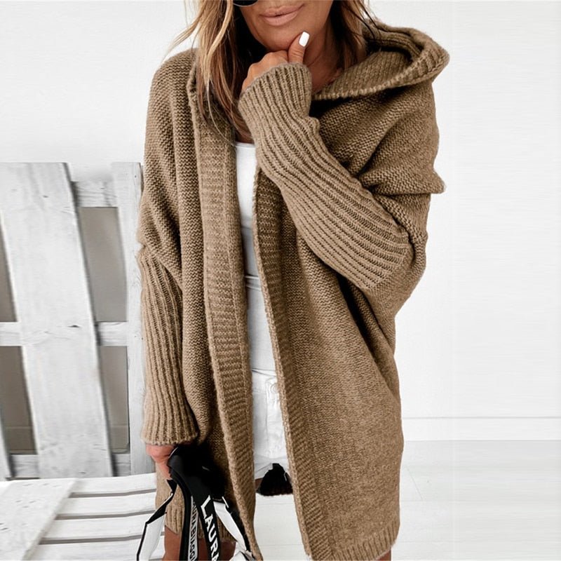Dam Hooded Cardigan med Batwing-Ärmar och Lös Passform