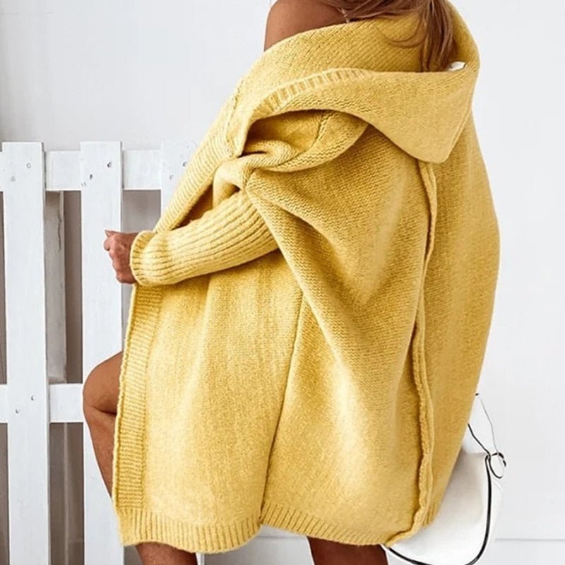 Dam Hooded Cardigan med Batwing-Ärmar och Lös Passform