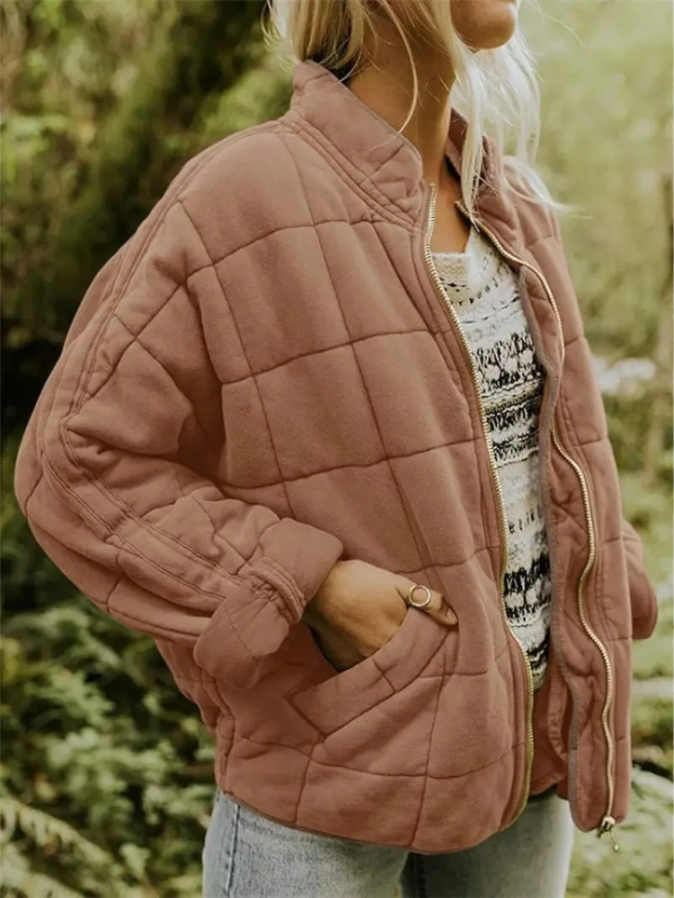 Vinterjacka För Kvinnor Med Vadderat Mönster Och Dragkedja