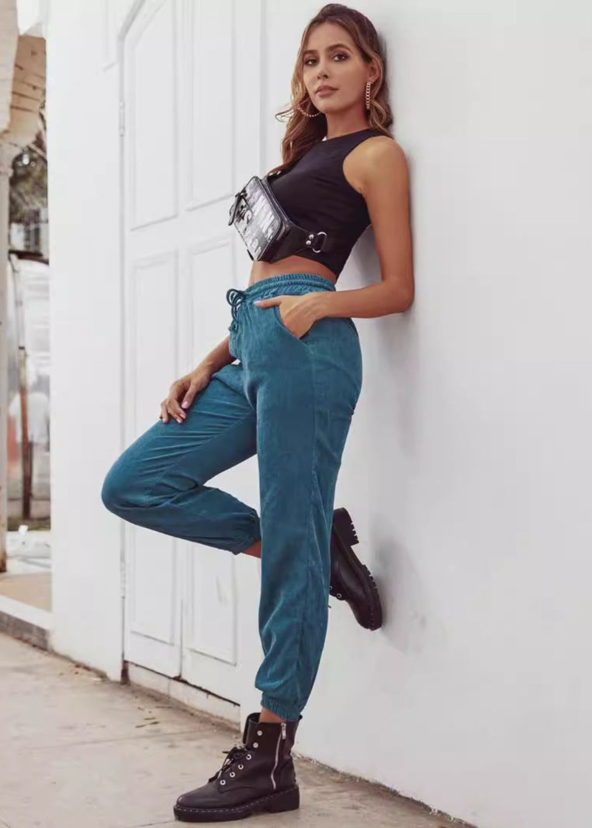 Höstmanchesterbyxor För Kvinnor, Raka Ben Med Strukturerad Passform