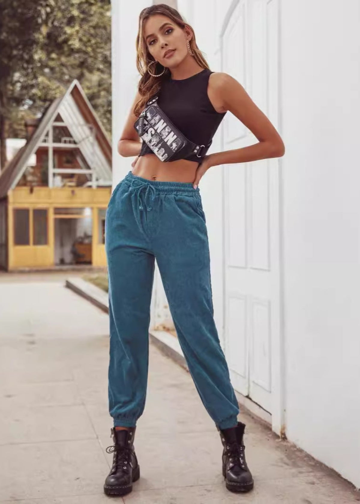 Höstmanchesterbyxor För Kvinnor, Raka Ben Med Strukturerad Passform