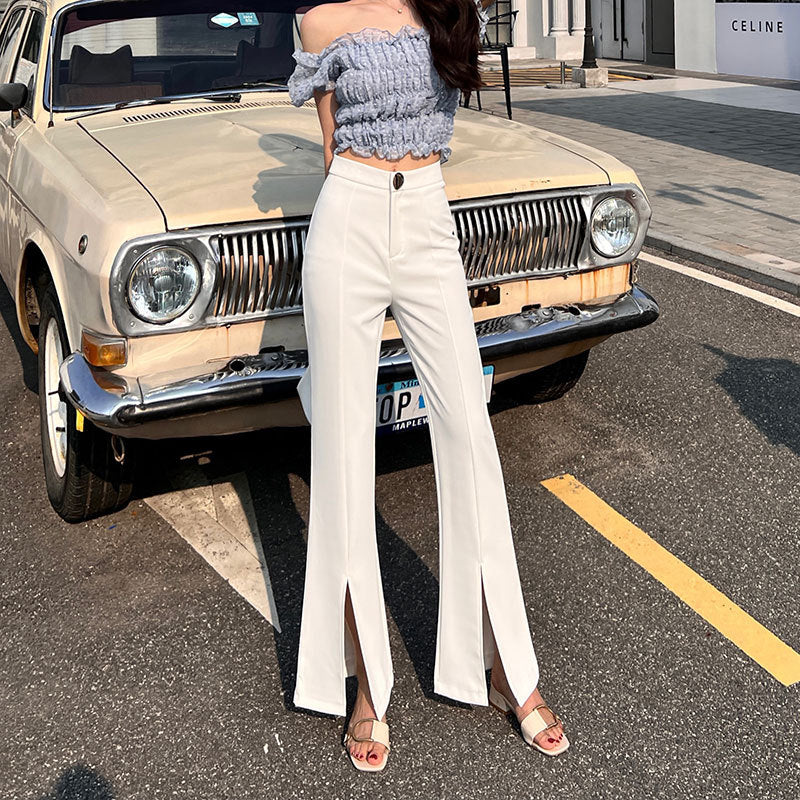 Utställda Byxor För Kvinnor Med Hög Midja, Sidosprund Och Smal Passform