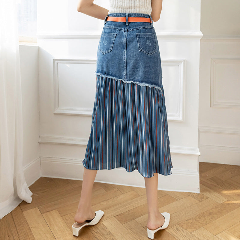 Damkjol i denimstil Plus Storlek Hög midja A-linje med knappdetalj