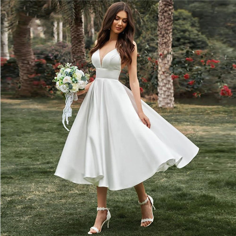 Sommarklänning Med V-Ringning, äRmlös, Hög Midja Och Dragkedja Bak För Kvinnor