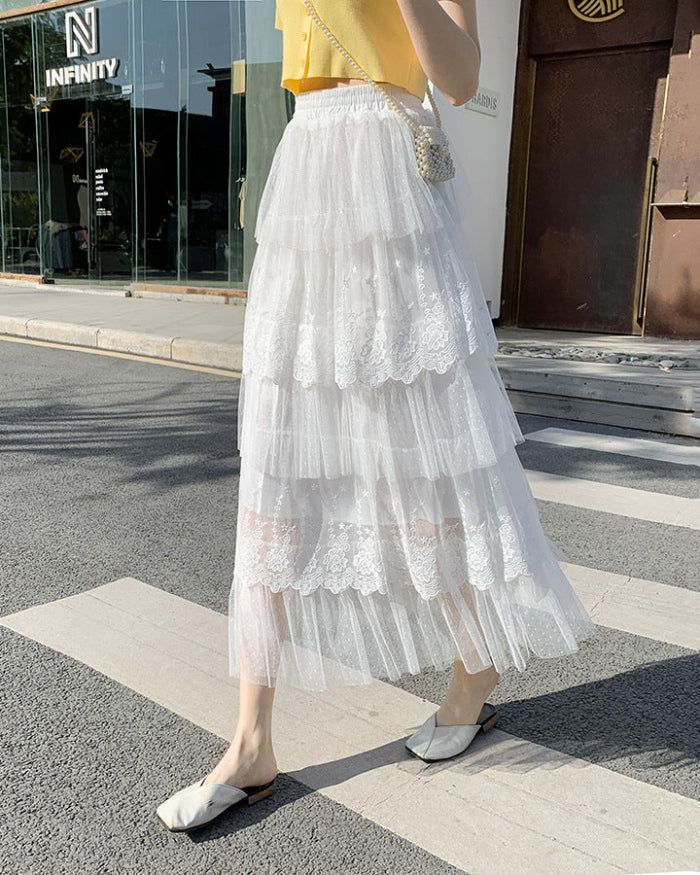 Vårlång Kjol Med Hög Midja Och Lager-I-Lager För Kvinnor