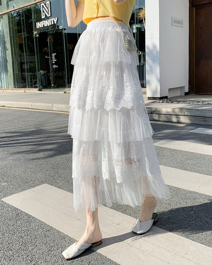 Vårlång Kjol Med Hög Midja Och Lager-I-Lager För Kvinnor