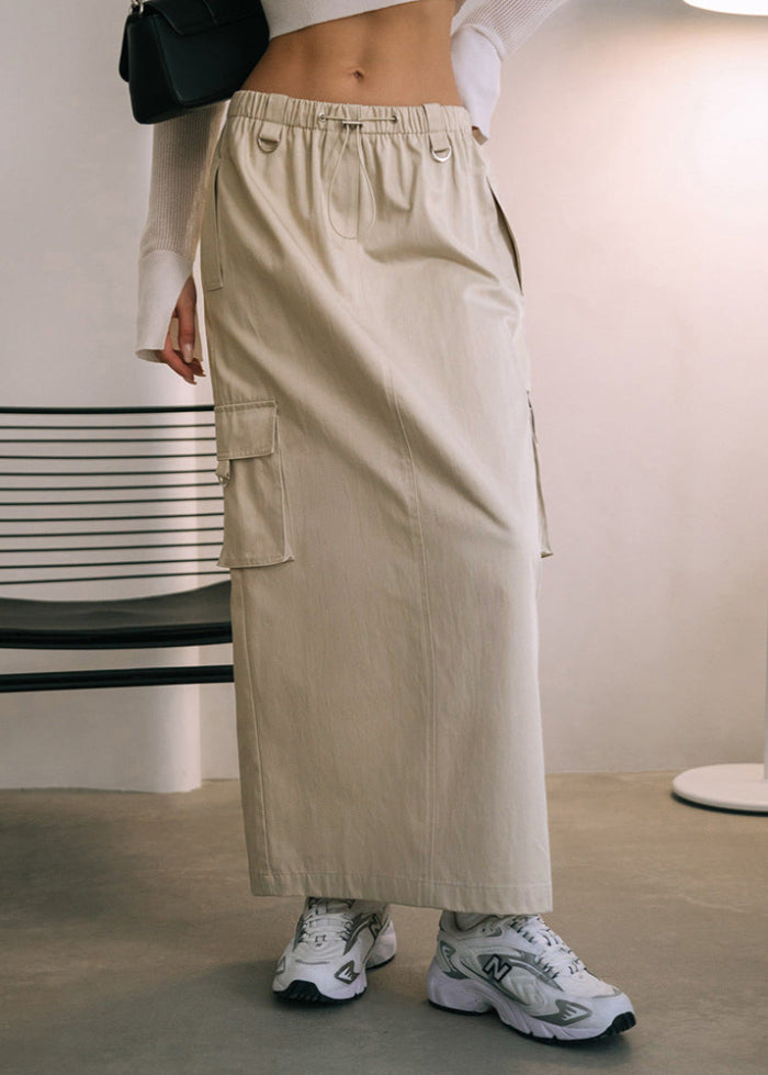 Vårkjol För Kvinnor Med Hög Midja Och Dragsko Och Sidofickor