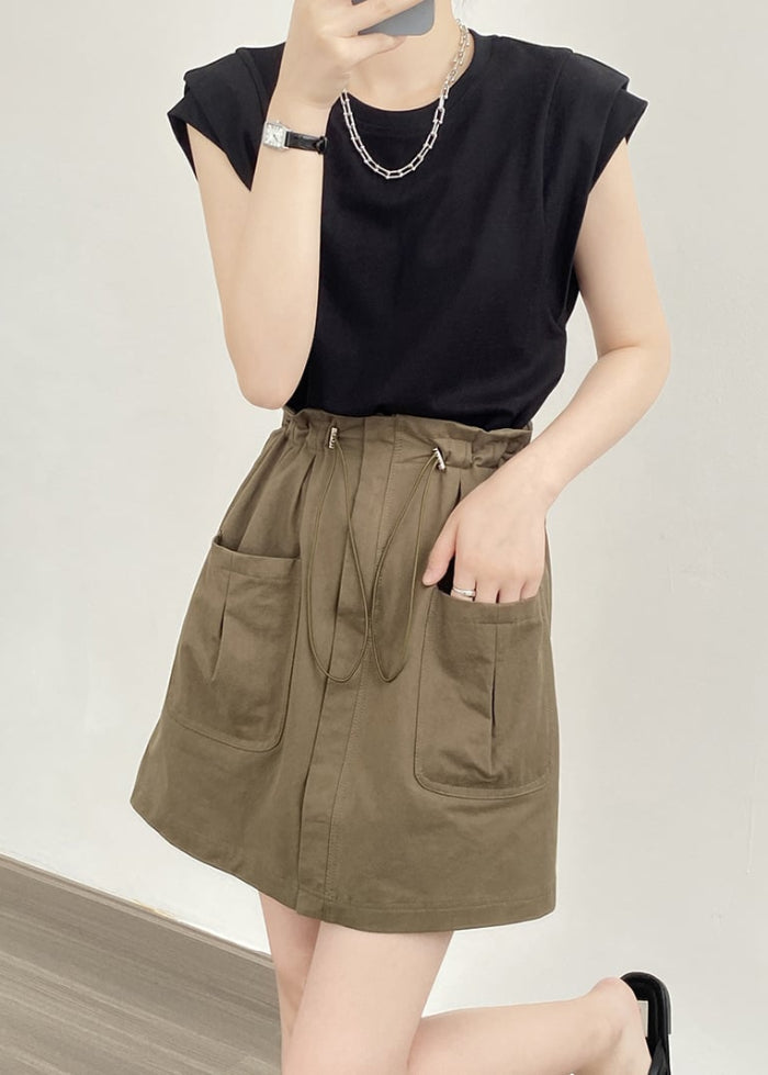 Vårminikjol Med Dragsko I Midjan, A-Linjeformad Skärning Och Fickor