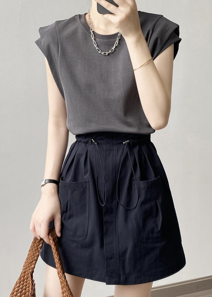 Vårminikjol Med Dragsko I Midjan, A-Linjeformad Skärning Och Fickor