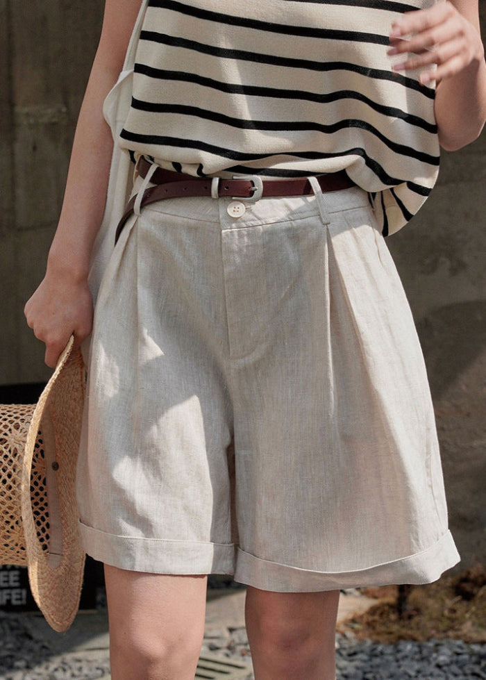 Damshorts Med Vida Ben, Lös Passform Och Hög Midja I Mörkblått Eller Beige