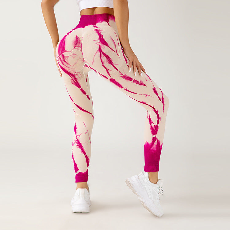 Sömlösa Sportbyxor För Kvinnor Med Tie Dye-Mönster Och Hög Stretch I Midjan
