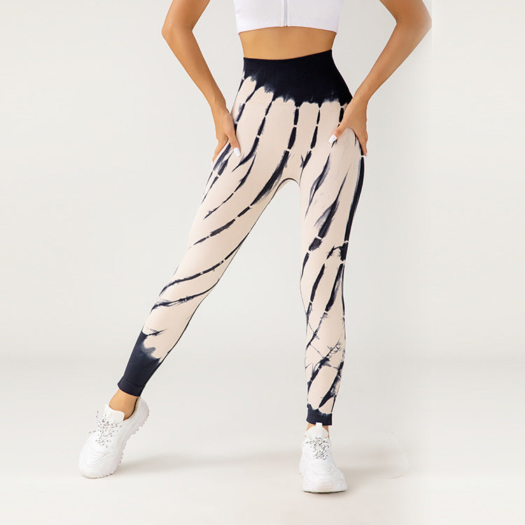 Sömlösa Sportbyxor För Kvinnor Med Tie Dye-Mönster Och Hög Stretch I Midjan