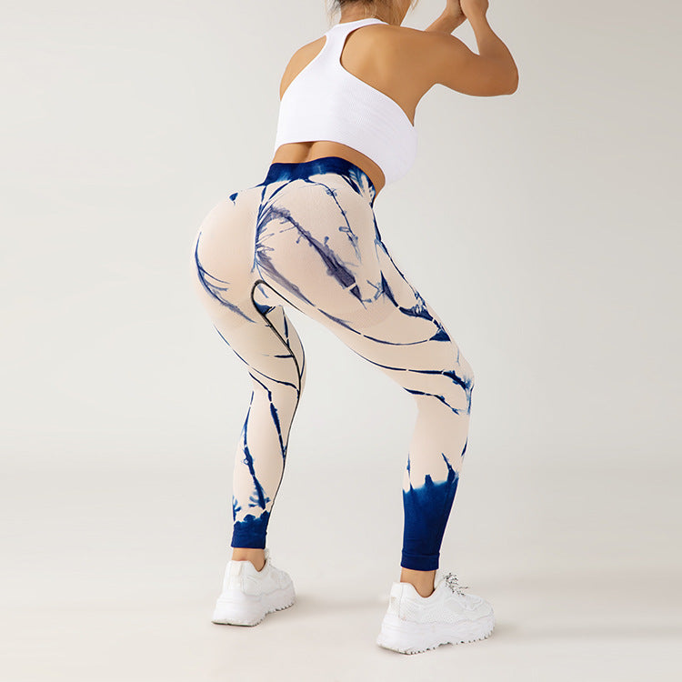 Sömlösa Sportbyxor För Kvinnor Med Tie Dye-Mönster Och Hög Stretch I Midjan