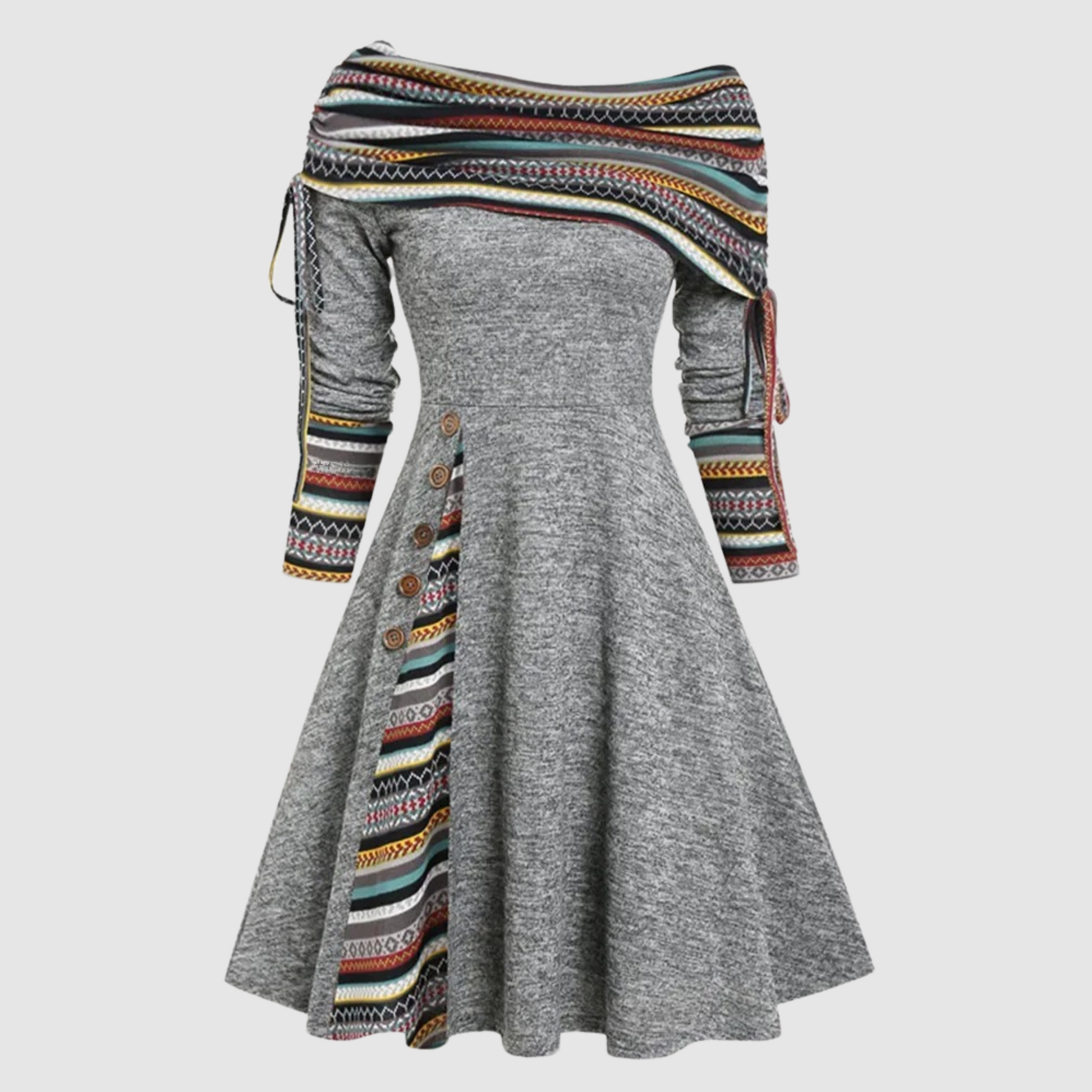 Vinterklänning Med Långa Ärmar Och Off-Shoulder-Mönster För Kvinnor