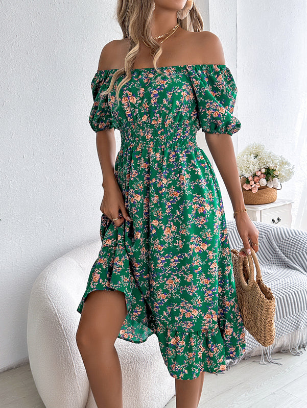 Sommarklänning Med Blommönster, Fyrkantig Halsringning, Volangkant Och Hög Midja För Kvinnor