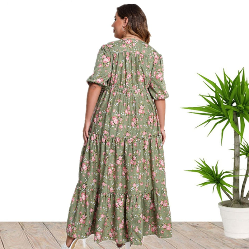 Vår- Och Sommarklänning Med Blommönster, Lös Passform Och Halvärmar För Kvinnor