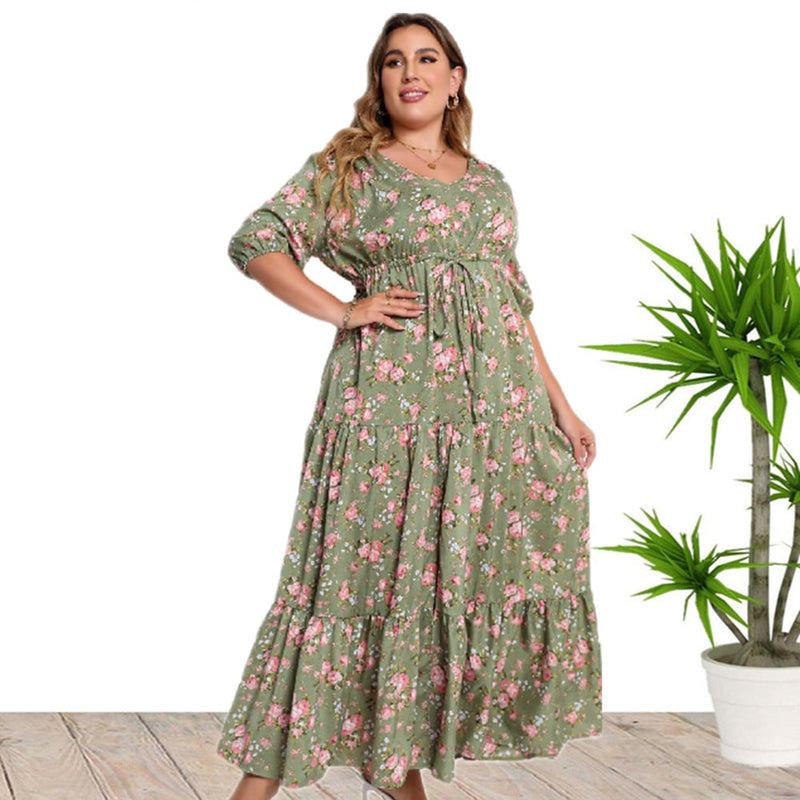 Vår- Och Sommarklänning Med Blommönster, Lös Passform Och Halvärmar För Kvinnor