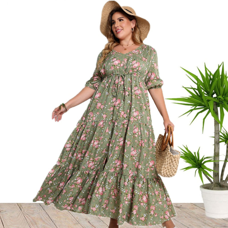 Vår- Och Sommarklänning Med Blommönster, Lös Passform Och Halvärmar För Kvinnor