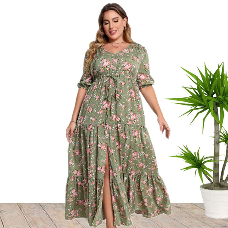 Vår- Och Sommarklänning Med Blommönster, Lös Passform Och Halvärmar För Kvinnor