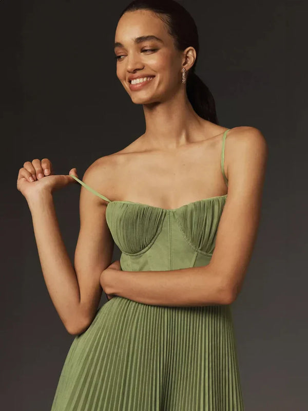 Midiklänning För Kvinnor, Vår Och Sommar, Med Veckad Tyllbustier Och Utsvängd Kjol