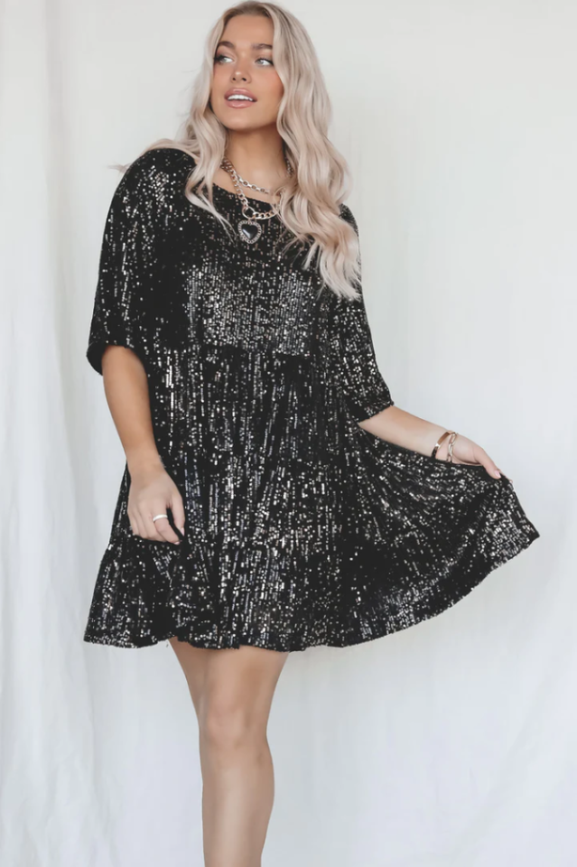 Sommarklänning I Minimodell Med Babydoll-Passform Och Paljettdekoration För Kvinnor