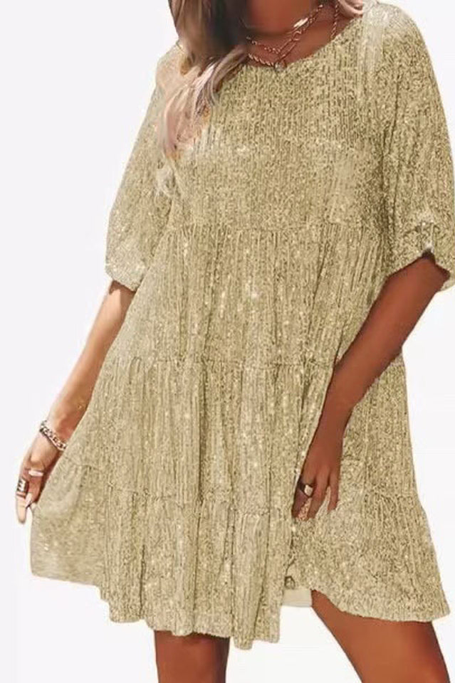 Sommarklänning I Minimodell Med Babydoll-Passform Och Paljettdekoration För Kvinnor