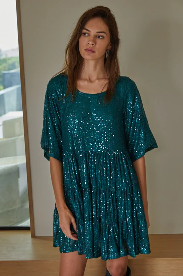Sommarklänning I Minimodell Med Babydoll-Passform Och Paljettdekoration För Kvinnor