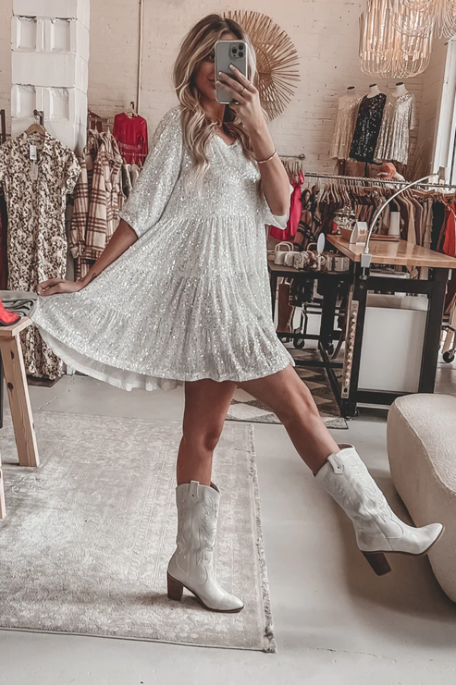 Sommarklänning I Minimodell Med Babydoll-Passform Och Paljettdekoration För Kvinnor