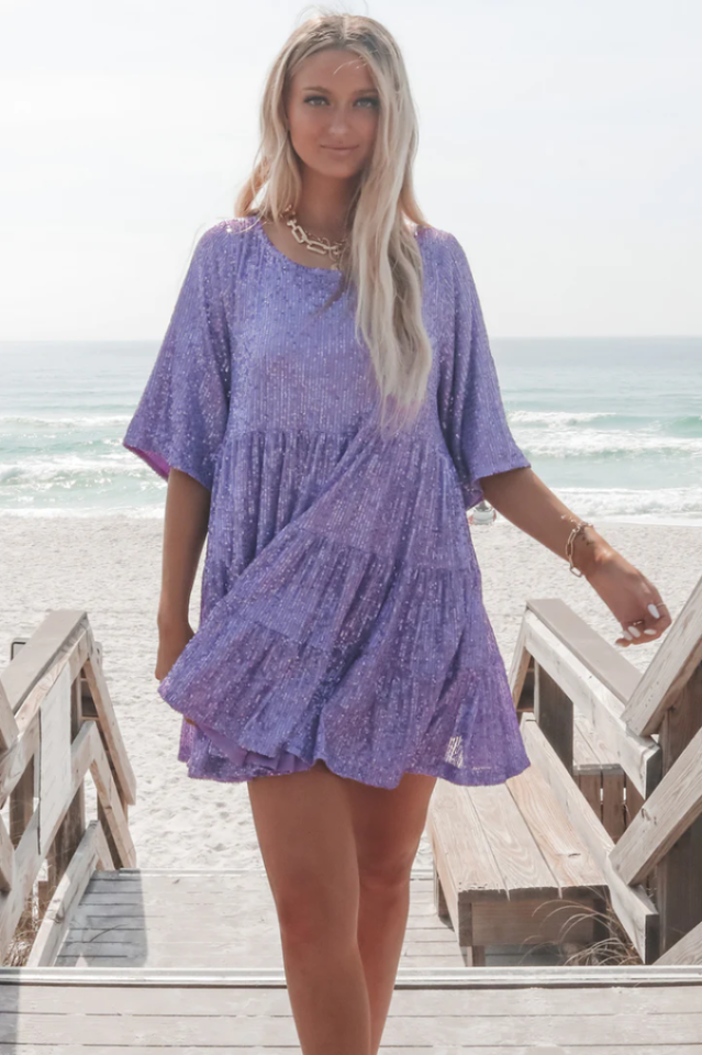 Sommarklänning I Minimodell Med Babydoll-Passform Och Paljettdekoration För Kvinnor