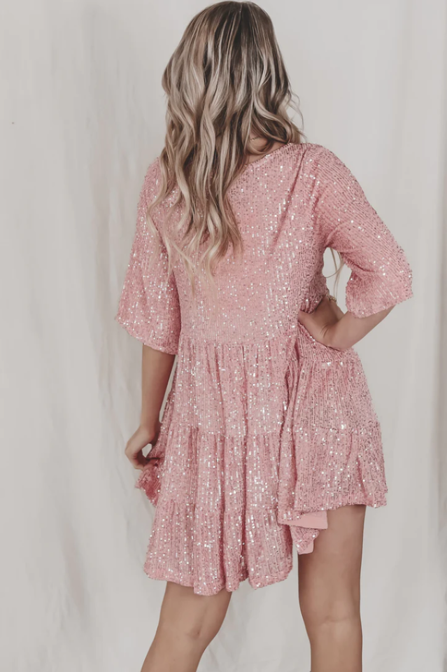 Sommarklänning I Minimodell Med Babydoll-Passform Och Paljettdekoration För Kvinnor