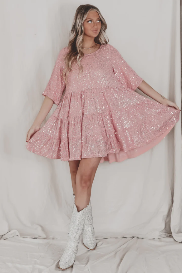 Sommarklänning I Minimodell Med Babydoll-Passform Och Paljettdekoration För Kvinnor